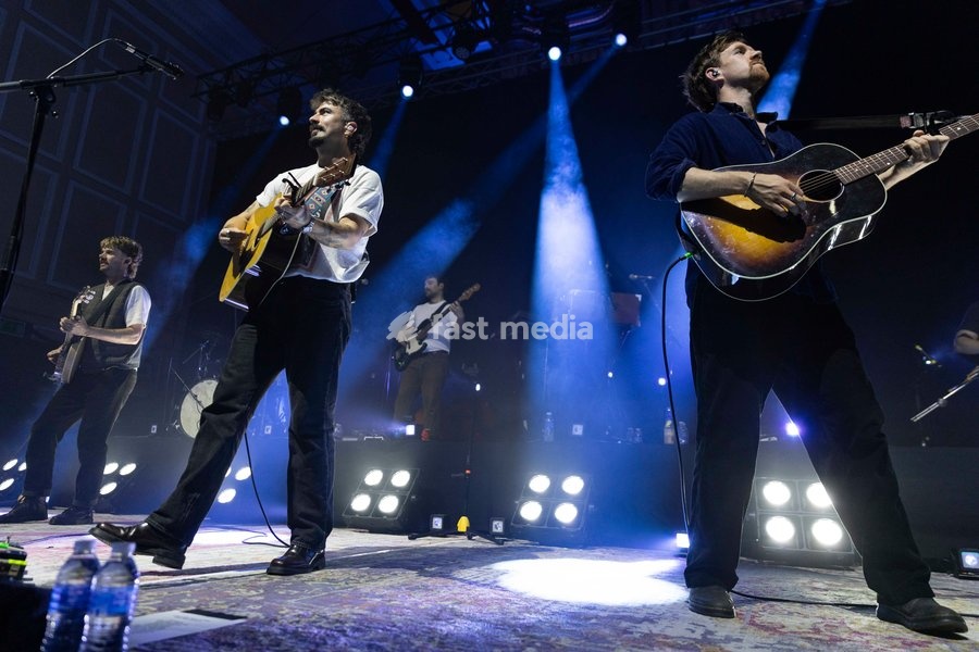 Ross McNerney, Robbie Cunningham and Oisin McCaffrey of Amble, performs live, at O2 City Hall, Newcastle, UK, on 2 October 2026