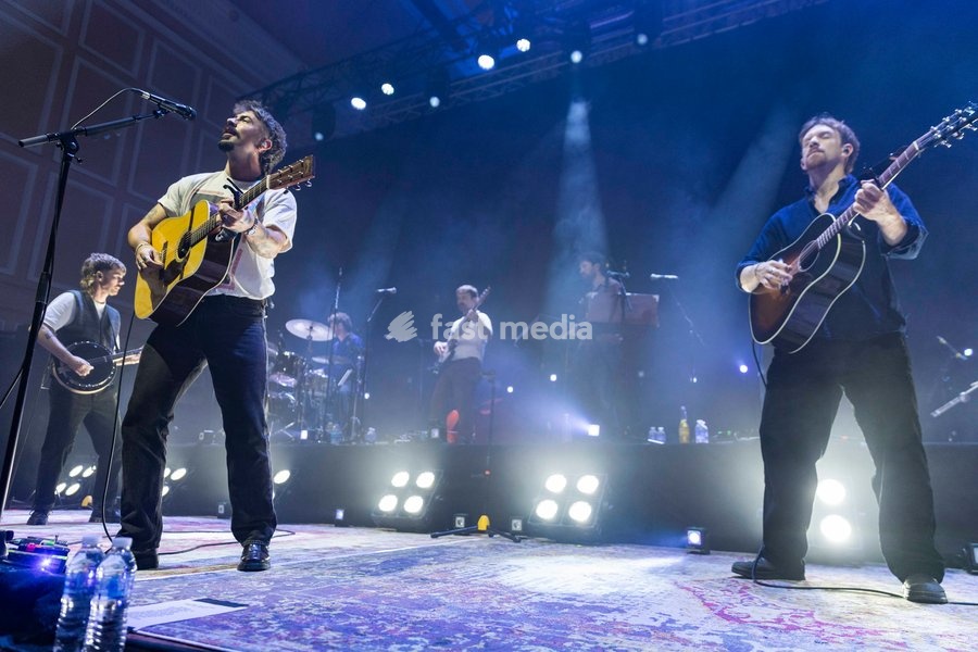 Ross McNerney, Robbie Cunningham and Oisin McCaffrey of Amble, performs live, at O2 City Hall, Newcastle, UK, on 2 October 2026