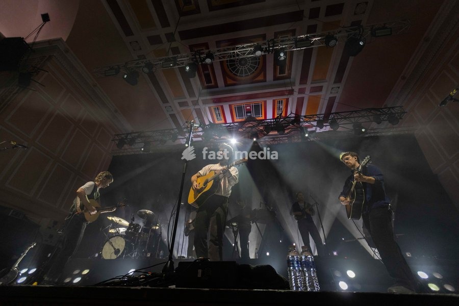 Ross McNerney, Robbie Cunningham and Oisin McCaffrey of Amble, performs live, at O2 City Hall, Newcastle, UK, on 2 October 2026