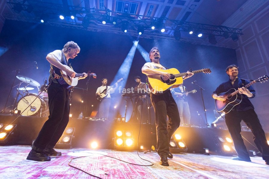 Ross McNerney, Robbie Cunningham and Oisin McCaffrey of Amble, performs live, at O2 City Hall, Newcastle, UK, on 2 October 2026