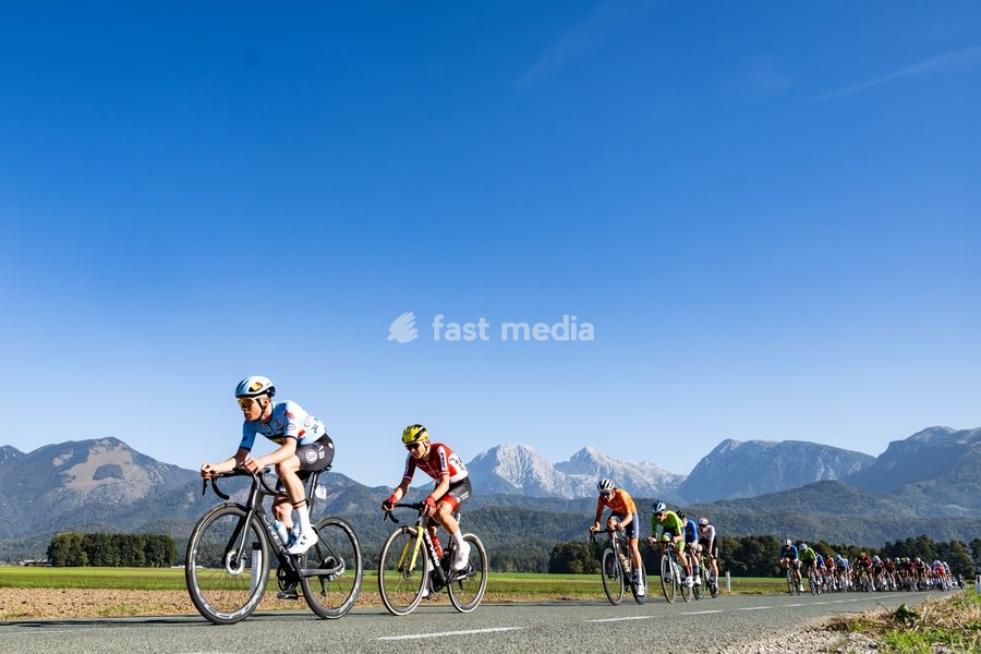 Belgium's Nand De Bois is pictured in action during the Men juniors Road Race race (110,5 km) at the cycling UEC Road European Championships, in Ljubljana, Slovenia Saturday 3 October 2026. The UEC Road European Championships are taking place from 02 to 07 October in Ljubljana, Slovenia