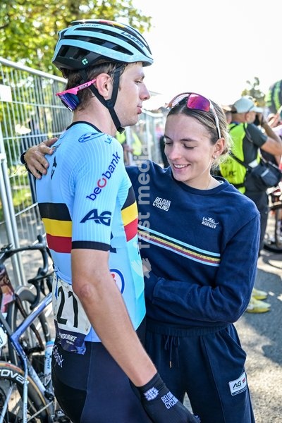 Belgium's Emil Siegers and sister Emma Siegers are pictured after the Men juniors Road Race race (110,5 km) at the cycling UEC Road European Championships, in Ljubljana, Slovenia Saturday 3 October 2026. The UEC Road European Championships are taking place from 02 to 07 October in Ljubljana,…