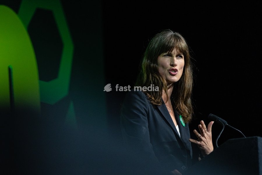 Green Party Co-Deputy Leader Rachel Millward delivers a speech at the Green Party Conference in Brighton, UK, on 3 October 2026