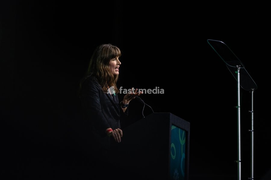 Green Party Co-Deputy Leader Rachel Millward delivers a speech at the Green Party Conference in Brighton, UK, on 3 October 2026