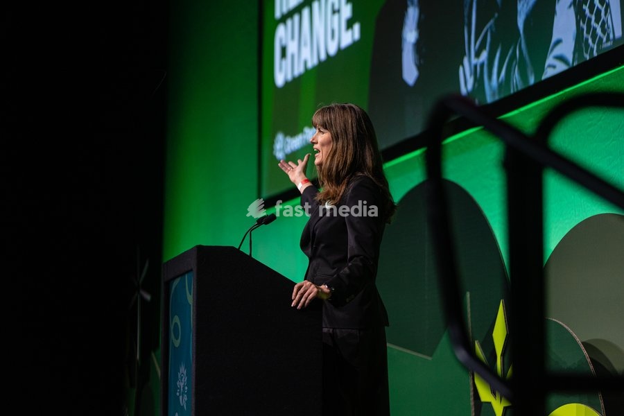 Green Party Co-Deputy Leader Rachel Millward delivers a speech at the Green Party Conference in Brighton, UK, on 3 October 2026