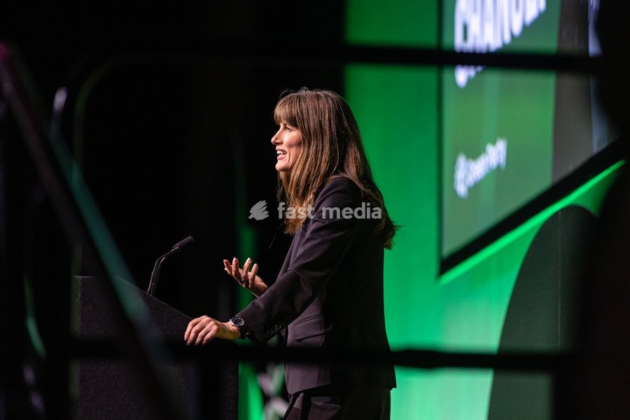 Green Party Co-Deputy Leader Rachel Millward delivers a speech at the Green Party Conference in Brighton, UK, on 3 October 2026