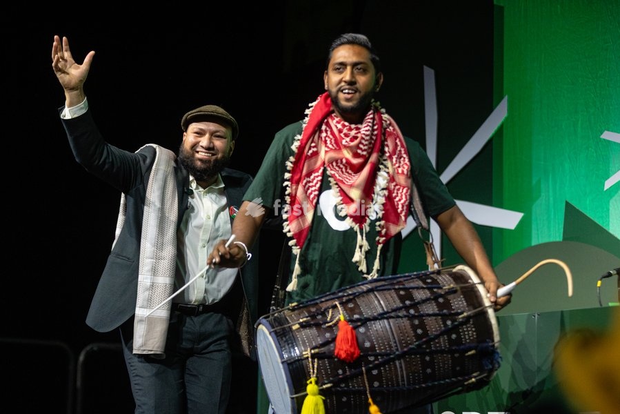 Green Party Co-Deputy Leader Mothin Ali delivers a speech at the Green Party Conference in Brighton, UK, on 3 October 2026