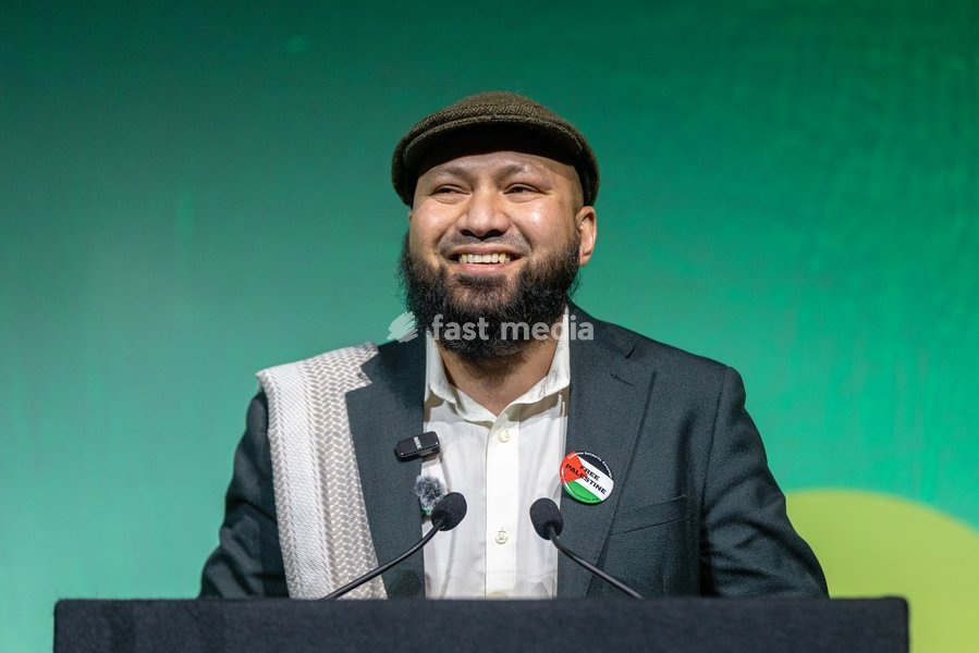 Green Party Co-Deputy Leader Mothin Ali delivers a speech at the Green Party Conference in Brighton, UK, on 3 October 2026