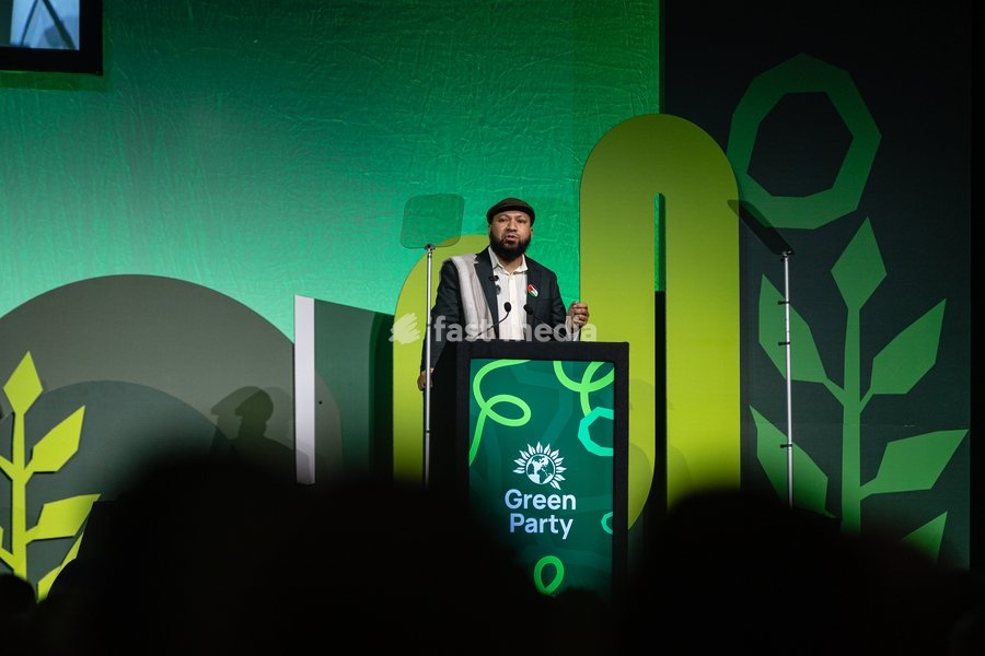 Green Party Co-Deputy Leader Mothin Ali delivers a speech at the Green Party Conference in Brighton, UK, on 3 October 2026