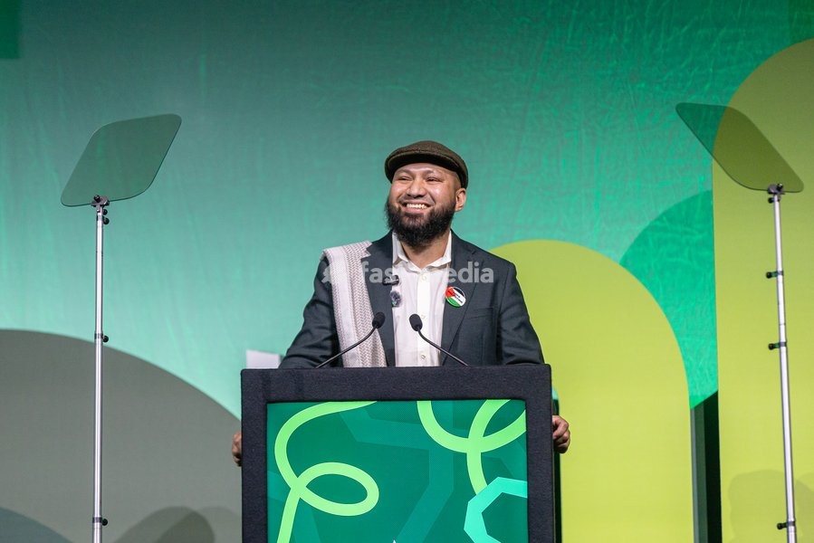 Green Party Co-Deputy Leader Mothin Ali delivers a speech at the Green Party Conference in Brighton, UK, on 3 October 2026