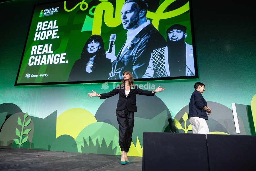 Green Party Co-Deputy Leader Rachel Millward delivers a speech at the Green Party Conference in Brighton, UK, on 3 October 2026