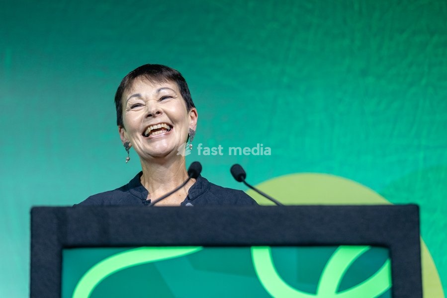 Former Green Party leader and MP Caroline Lucas introduces Green Party Co-Deputy Leader Rachel Millward on stage at the Green Party Conference in Brighton, UK, on 3 October 2026
