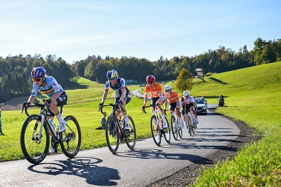 Belgium's Audrey De Keersmaeker is pictured in action during the elite women Road Race race (130 km) at the cycling UEC Road European Championships, in Ljubljana, Slovenia Saturday 3 October 2026. The UEC Road European Championships are taking place from 02 to 07 October in Ljubljana, Slovenia