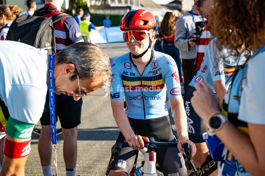 Belgium's Margot Vanpachtenbeke is pictured after the elite women Road Race race (130 km) at the cycling UEC Road European Championships, in Ljubljana, Slovenia Saturday 3 October 2026. The UEC Road European Championships are taking place from 02 to 07 October in Ljubljana, Slovenia