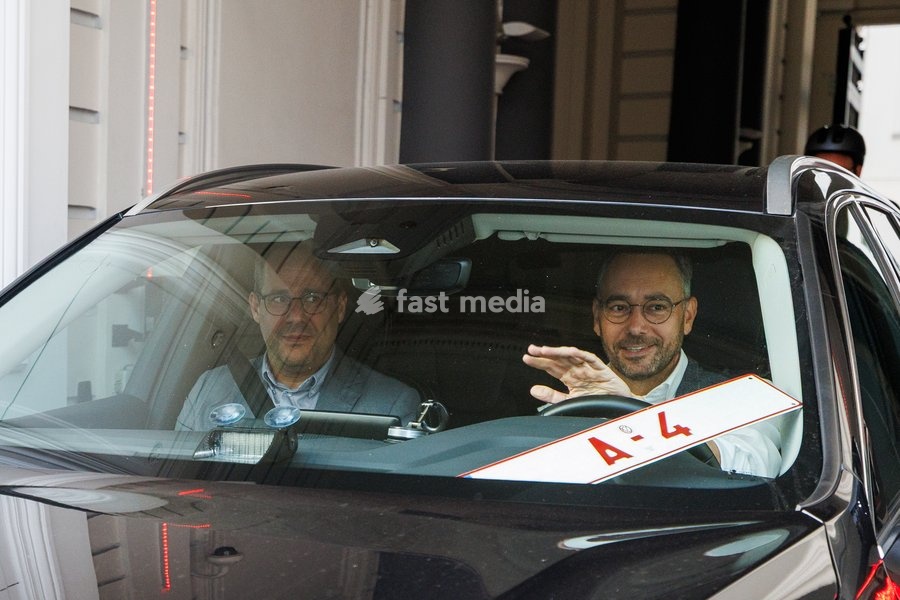 Vice-prime Minister and minister of Economy and Work David Clarinval and Vice-prime minister and Minister of Foreign Affairs Maxime Prevot leave after a meeting of the Federal Government on the budget for 2027, Saturday 3 October 2026 in Brussels