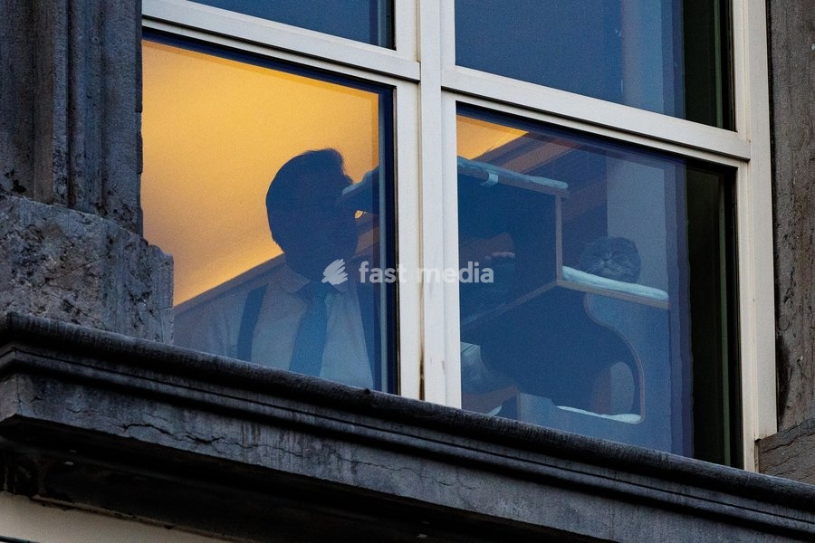 Prime Minister Bart De Wever and his wife Veerle Hegge and his cat pictured after a meeting of the Federal Government on the budget for 2027, Saturday 3 October 2026 in Brussels