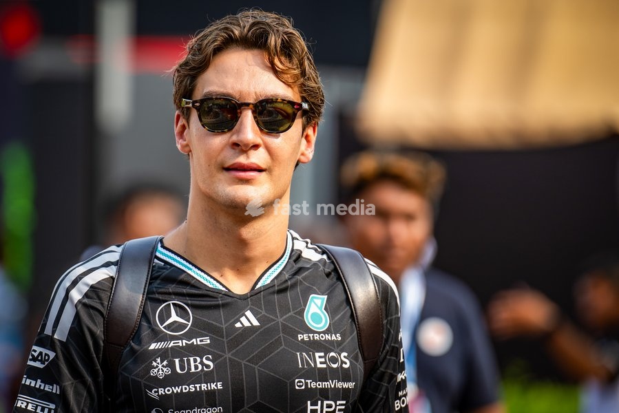 George Russell (GBR) - Mercedes-AMG PETRONAS F1 Team during Practice sessions of Saturday of Formula 1 Gulf Air Bahrain Grand Prix in Malaysia 2026 at Sepang International Circuit in Sepang, Malaysia. Round 16 of 23 of the 2026 FIA Formula One World Championship, held October 2-4, 2026. The race…