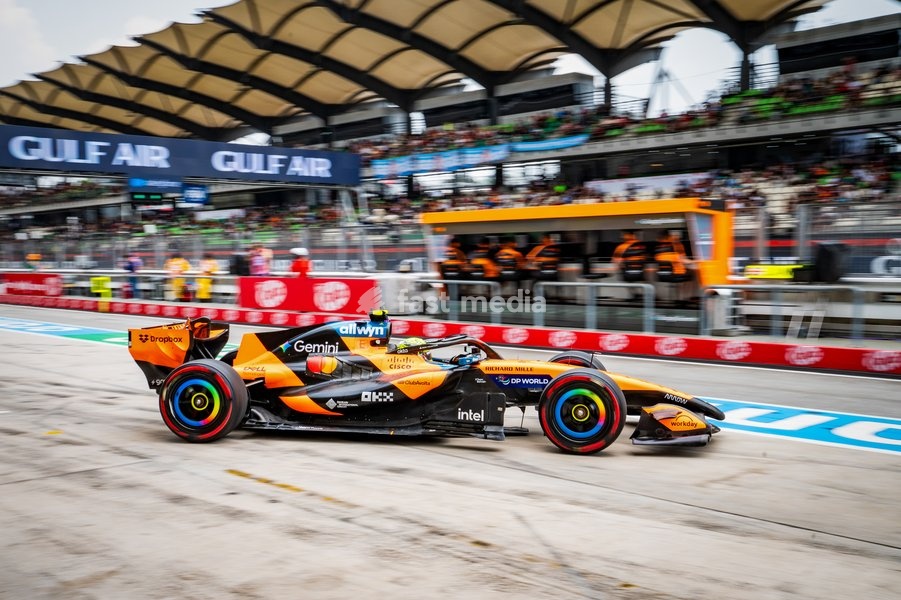 Lando Norris (GBR) - McLaren Mastercard F1 Team during Practice sessions of Saturday of Formula 1 Gulf Air Bahrain Grand Prix in Malaysia 2026 at Sepang International Circuit in Sepang, Malaysia. Round 16 of 23 of the 2026 FIA Formula One World Championship, held October 2-4, 2026. The race was…