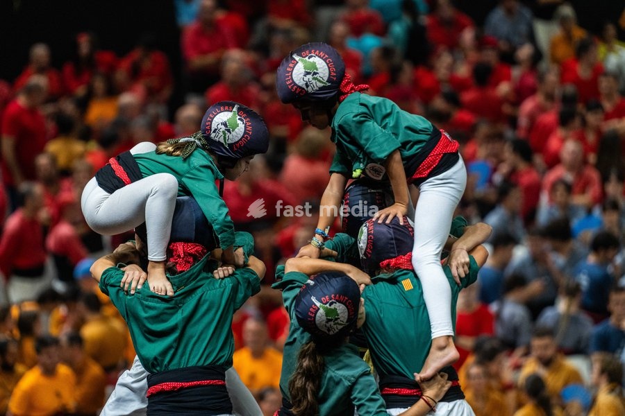 Members of the Sant Cugat colla making a human tower during the Concurs de Castells competition in Tarragona, Spain, on October 3, 2026