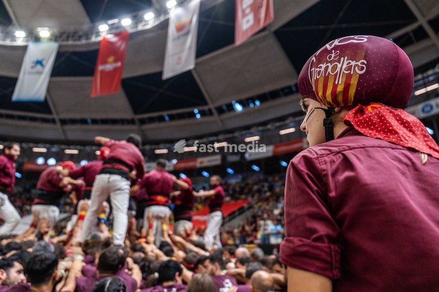 Members of the Xics de Granollers colla making a human tower during the Concurs de Castells competition in Tarragona, Spain, on October 3, 2026