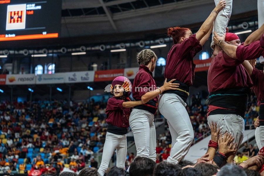 Members of the Xics de Granollers colla making a human tower during the Concurs de Castells competition in Tarragona, Spain, on October 3, 2026