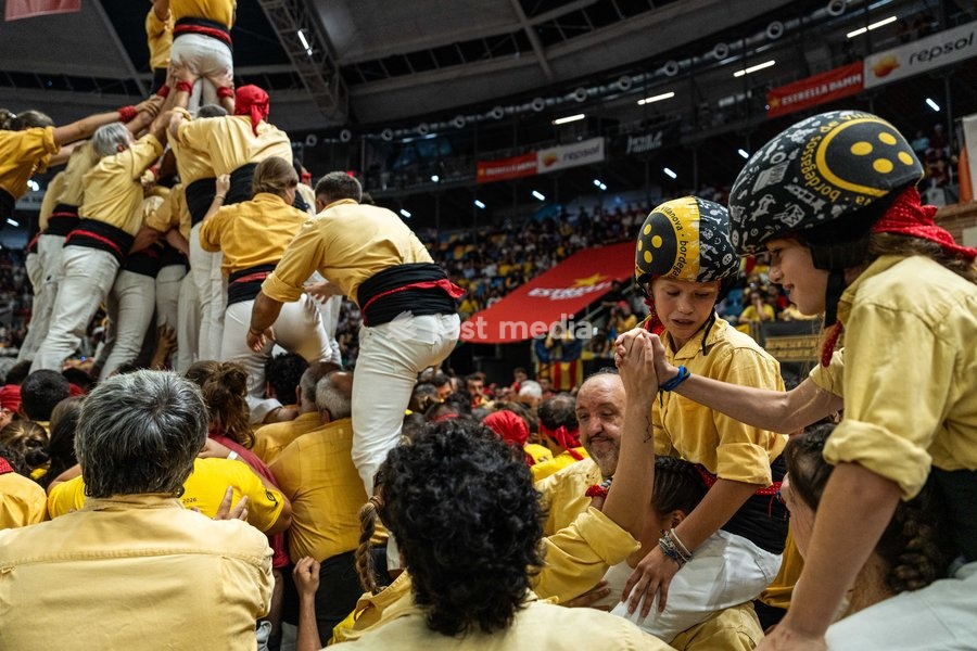 Members of the Bordegassos de Vilanova colla making a human tower during the Concurs de Castells competition in Tarragona, Spain, on October 3, 2026