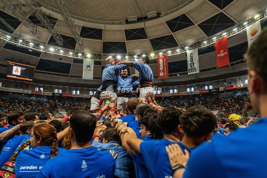 Members of the Marrecs de Salt colla making a human tower during the Concurs de Castells competition in Tarragona, Spain, on October 3, 2026