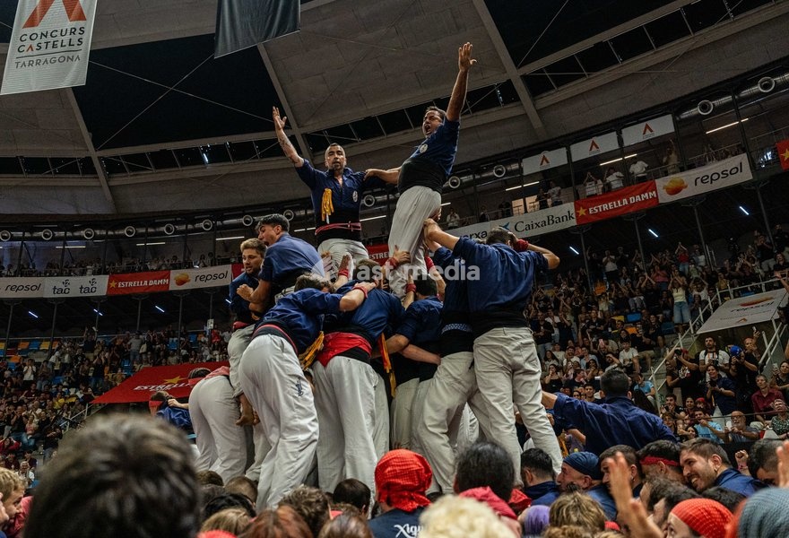 Members of the Xiquets de Serrallo celebrating during the Concurs de Castells competition in Tarragona, Spain, on October 3, 2026