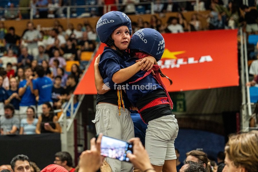Members of the Xiquets de Serrallo celebrating during the Concurs de Castells competition in Tarragona, Spain, on October 3, 2026
