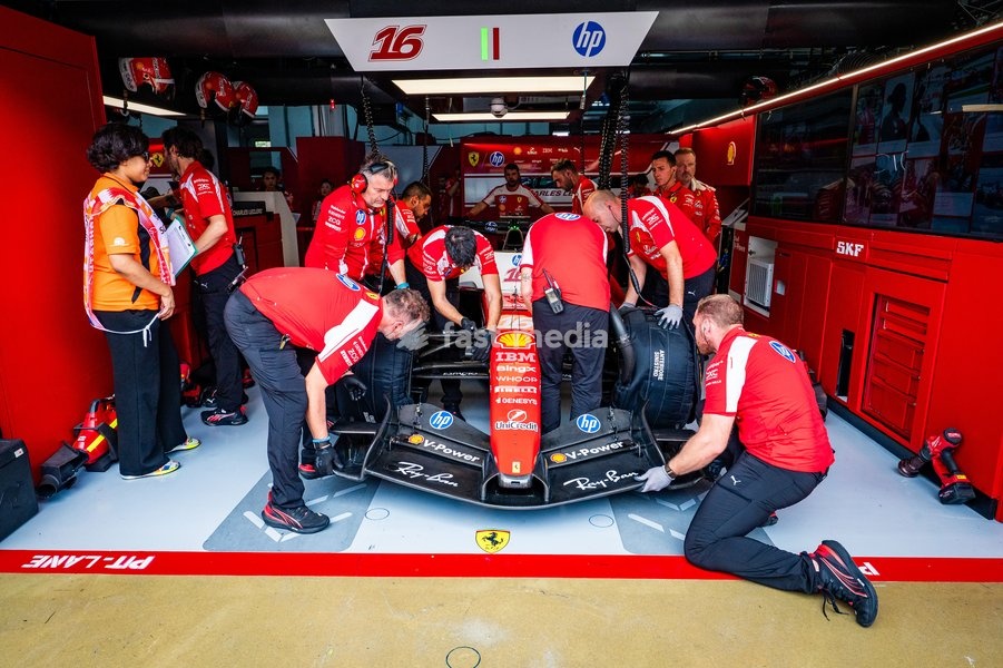 Scuderia Ferrari HP during Practice sessions of Saturday of Formula 1 Gulf Air Bahrain Grand Prix in Malaysia 2026 at Sepang International Circuit in Sepang, Malaysia. Round 16 of 23 of the 2026 FIA Formula One World Championship, held October 2-4, 2026. The race was relocated from Bahrain to…