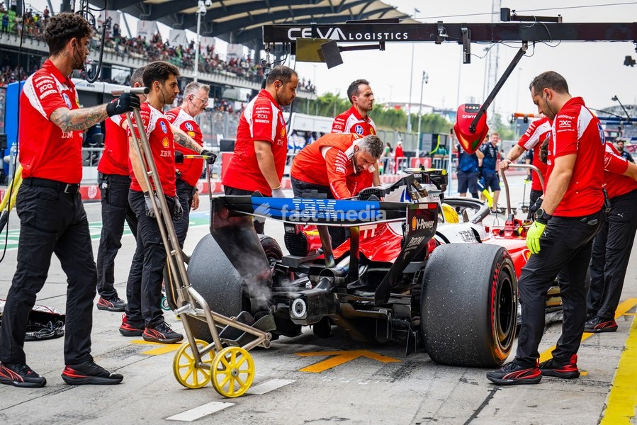Scuderia Ferrari HP during Practice sessions of Saturday of Formula 1 Gulf Air Bahrain Grand Prix in Malaysia 2026 at Sepang International Circuit in Sepang, Malaysia. Round 16 of 23 of the 2026 FIA Formula One World Championship, held October 2-4, 2026. The race was relocated from Bahrain to…