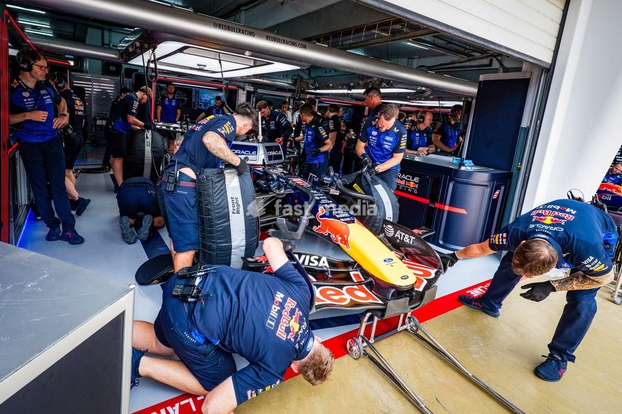 Oracle Red Bull Racing during Practice sessions of Saturday of Formula 1 Gulf Air Bahrain Grand Prix in Malaysia 2026 at Sepang International Circuit in Sepang, Malaysia. Round 16 of 23 of the 2026 FIA Formula One World Championship, held October 2-4, 2026. The race was relocated from Bahrain to…