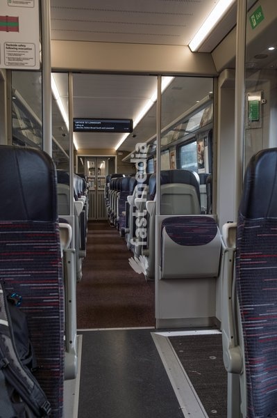 Empty seats onboard a Greater Anglia train in the station at Ipswich, Suffolk. United Kingdom. 02 October 2026