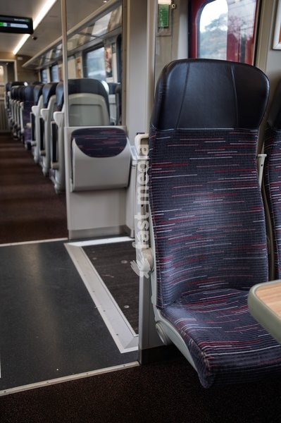 Empty seats onboard a Greater Anglia train in the station at Ipswich, Suffolk. United Kingdom. 02 October 2026