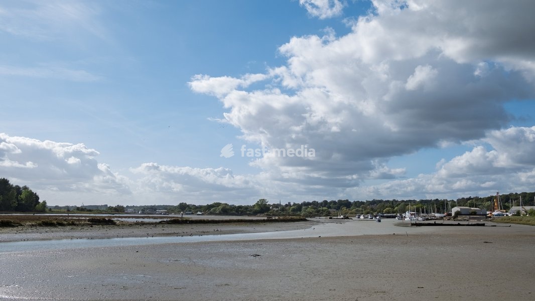 Low tide on the river looking towards Melton boatyard, near Woodbridge on the River Deben near Ipswich, Suffolk. United Kingdom. 02 October 2026