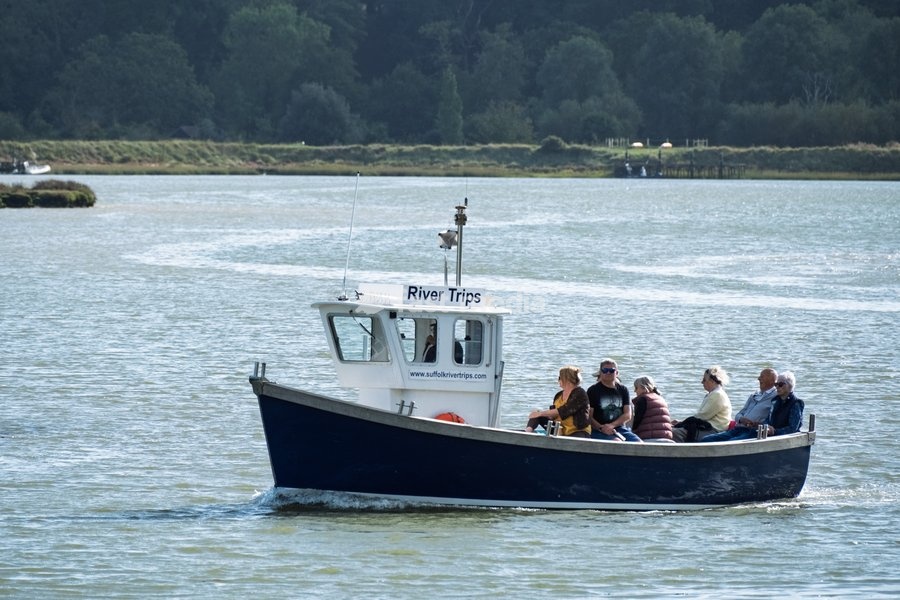 Small pleasure boat for river trips from/to Woodbridge. Woodbridge on the River Deben near Ipswich, Suffolk. United Kingdom. 02 October 2026