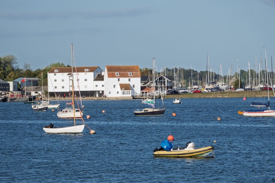 The Tide Mill, Woodbridge, one of only a handful in the world still producing flour on a regular basis and among the first tide mills in the country, working on the same site for over 850 years. Boats at Woodbridge on the River Deben near Ipswich, Suffolk. United Kingdom. 02 October 2026