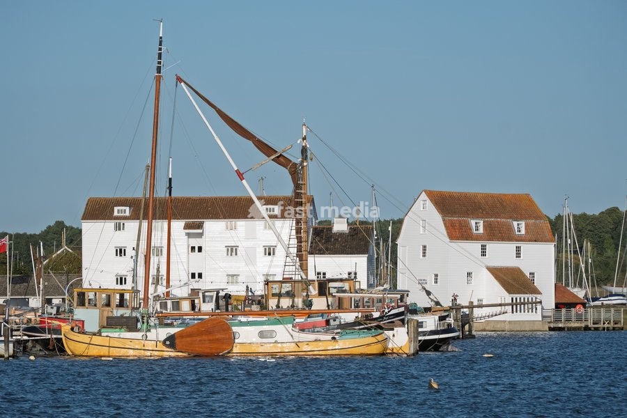 The Tide Mill, Woodbridge, one of only a handful in the world still producing flour on a regular basis and among the first tide mills in the country, working on the same site for over 850 years. Boats at Woodbridge on the River Deben near Ipswich, Suffolk. United Kingdom. 02 October 2026