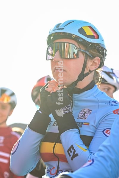 Belgian Manon Mahy is pictured before the junior women Road Race race (66,3 km) at the cycling UEC Road European Championships, in Ljubljana, Slovenia Sunday 4 October 2026. The UEC Road European Championships are taking place from 02 to 07 October in Ljubljana, Slovenia