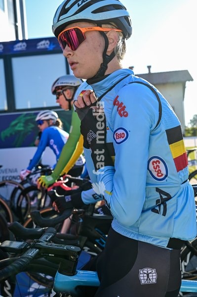 Belgian Laura Five is pictured during the junior women Road Race race (66,3 km) at the cycling UEC Road European Championships, in Ljubljana, Slovenia Sunday 4 October 2026. The UEC Road European Championships are taking place from 02 to 07 October in Ljubljana, Slovenia