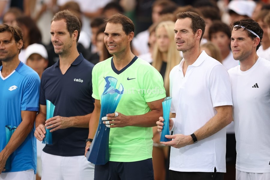 Players pose together following the Rafa Nadal Academy Slam, part of the Rafa Nadal Academy 10th Anniversary celebrations at the Rafa Nadal Academy in Manacor, Mallorca, Spain on October 3, 2026