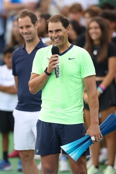 Rafael Nadal of Team Rafa celebrates with the trophy following the Rafa Nadal Academy Slam at the Rafa Nadal Academy in Manacor, Mallorca, Spain on October 3, 2026