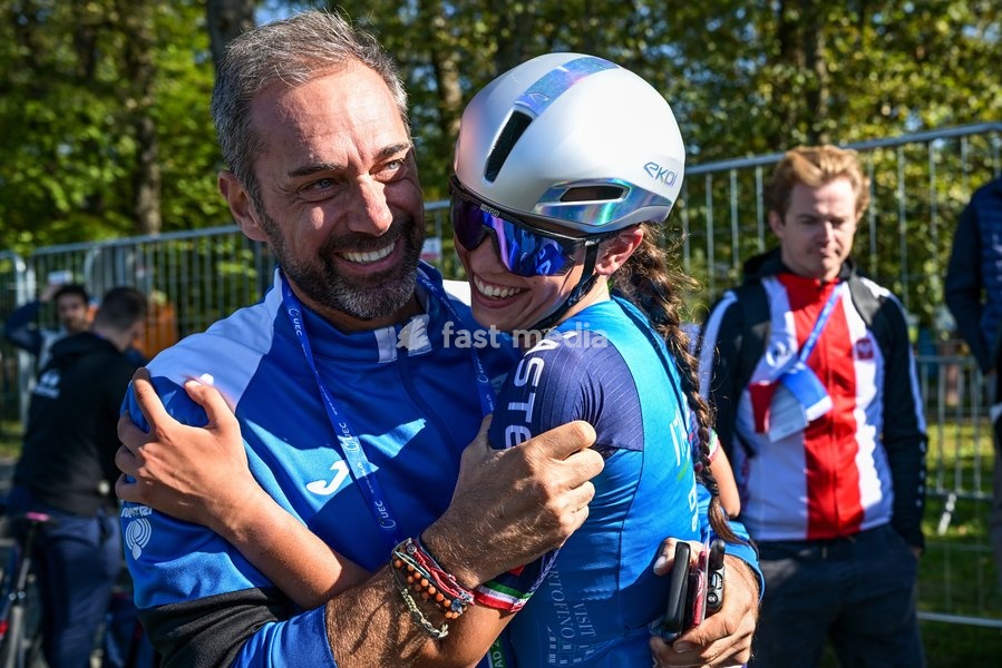 Italian Azzurra Ballan celebrates after winning the junior women Road Race race (66,3 km) at the cycling UEC Road European Championships, in Ljubljana, Slovenia Sunday 4 October 2026. The UEC Road European Championships are taking place from 02 to 07 October in Ljubljana, Slovenia