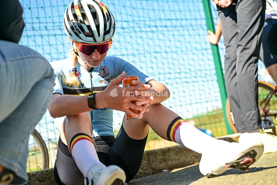 Belgian Laura Five is pictured after the junior women Road Race race (66,3 km) at the cycling UEC Road European Championships, in Ljubljana, Slovenia Sunday 4 October 2026. The UEC Road European Championships are taking place from 02 to 07 October in Ljubljana, Slovenia
