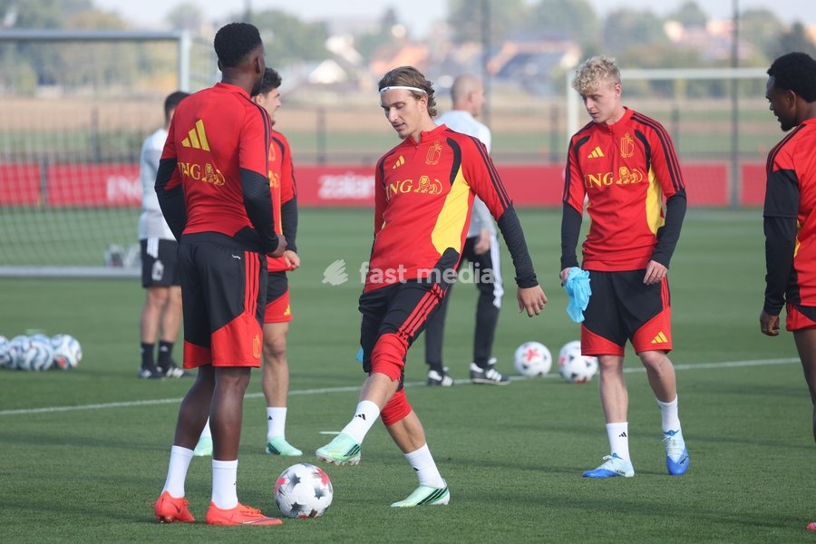 Belgium's Mika Godts pictured during a training session of the Red Devils, the Belgian national soccer team, at the national training center in Tubize, Sunday 4 October 2026. The team is preparing for their game against France on Monday, their fourth game in the UEFA Nations League competition
