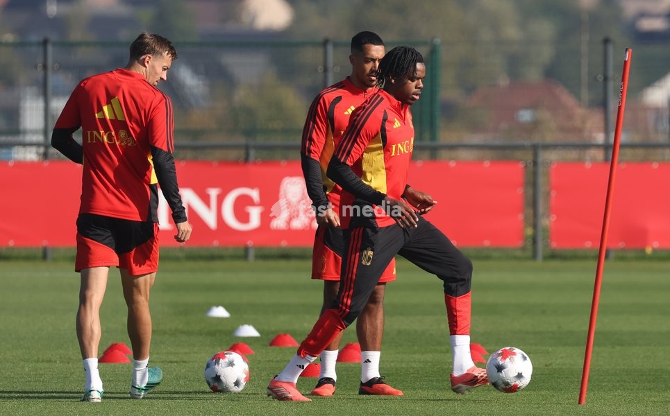 Belgium's Nathan Ngoy pictured during a training session of the Red Devils, the Belgian national soccer team, at the national training center in Tubize, Sunday 4 October 2026. The team is preparing for their game against France on Monday, their fourth game in the UEFA Nations League competition