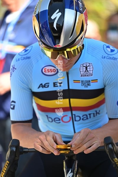 Belgium's Remco Evenepoel pictured during the elite men Road Race race (196,2 km) at the cycling UEC Road European Championships, in Ljubljana, Slovenia Sunday 4 October 2026. The UEC Road European Championships are taking place from 02 to 07 October in Ljubljana, Slovenia