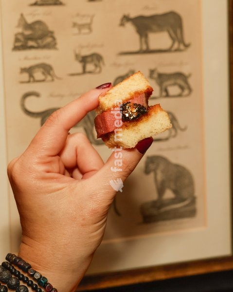 Steak Sandwiches with caviar and gold leaf at the The Leopard Bar Launch Party at The Rubens at the Palace