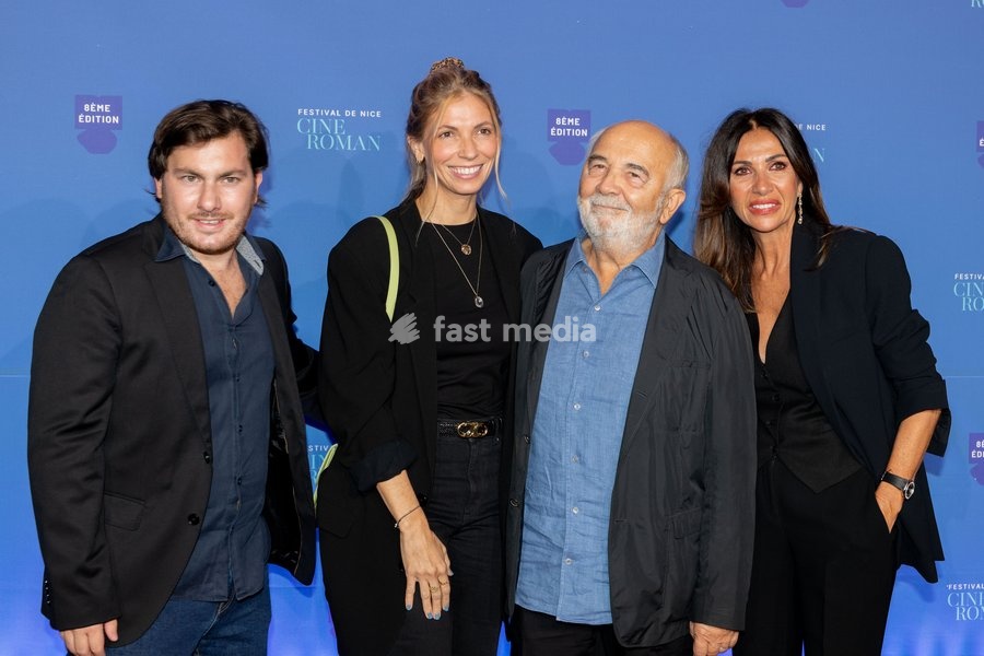 Gérard Jugnot, his wife Patricia Campi, and Nathalie Benoin, co-founder of the Nice Cinéroman Festival, at the festival held at Pathé Gare du Sud, in Nice, France, on September 30, 2026