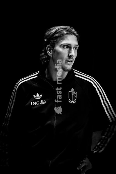 Belgium's Mika Godts pictured before a press conference session of the Red Devils, the Belgian national soccer team, in Paris, Sunday 4 October 2026. The team is preparing for their game against France on Monday, their fourth game in the UEFA Nations League competition